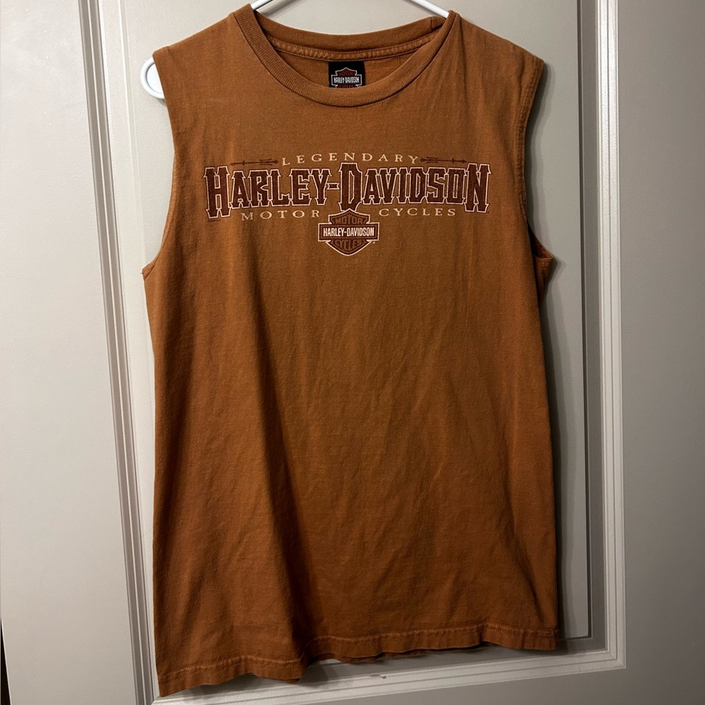 Harley Davidson Burnt Orange Sleeveless Men’s Tanktop Eagle Shirt Size Medium.